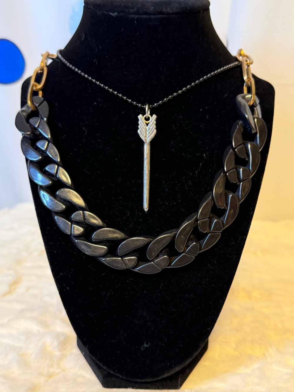 Vintage Layered Statement Necklace Set Black Chunky Chain Arrow Pendant